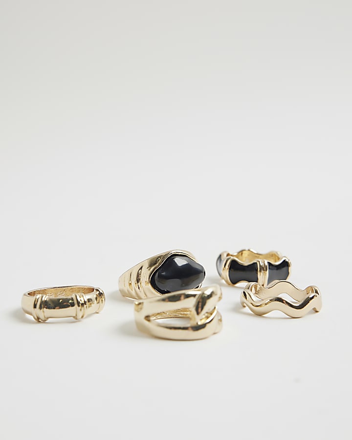 Gold Black Stone Ring Multipack