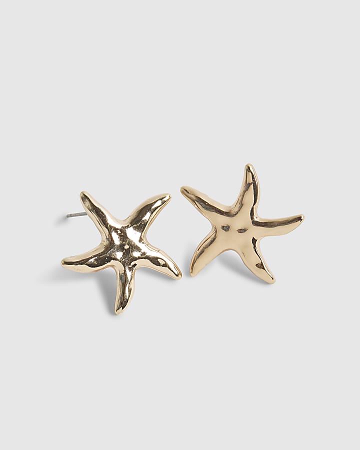Gold Starfish Stud Earrings