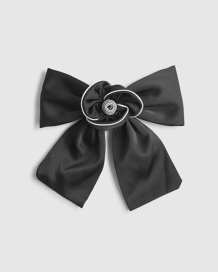 Black flower bow hair clip