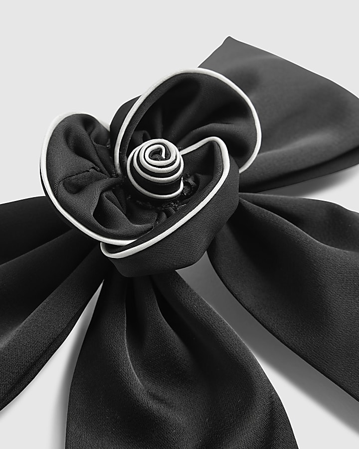 Black flower bow hair clip
