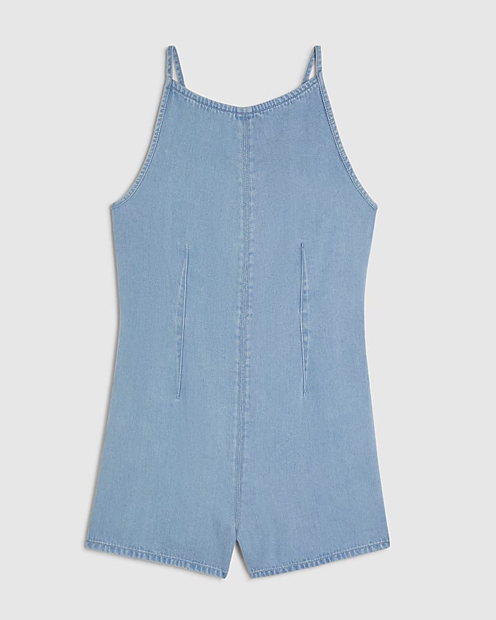 Blue Denim Boat Neck Playsuit