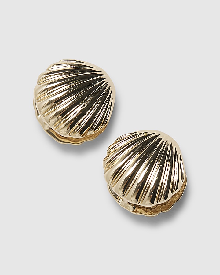 Gold Shell Huggie Hoop Earrings