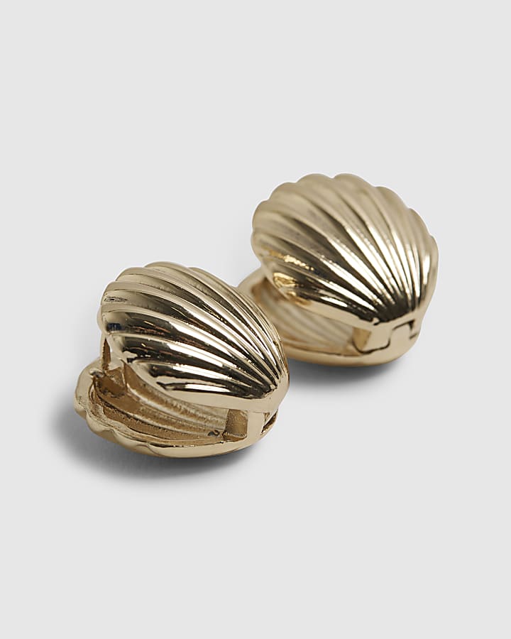 Gold Shell Huggie Hoop Earrings