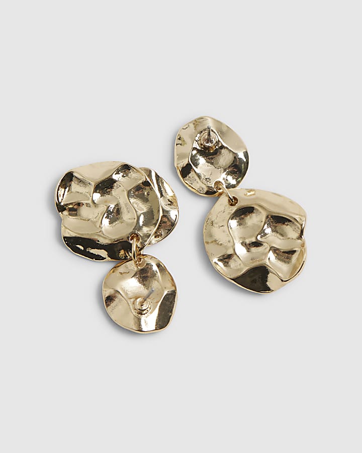 Gold Hammered Coin Drop Earrings