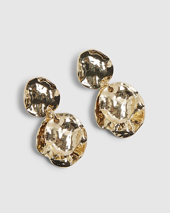 Gold Hammered Coin Drop Earrings