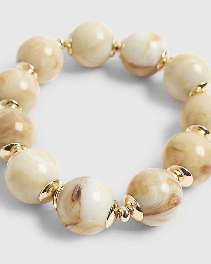 Cream Marble Effect Sphere Stretch Bracelet