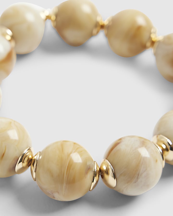 Cream Marble Effect Sphere Stretch Bracelet