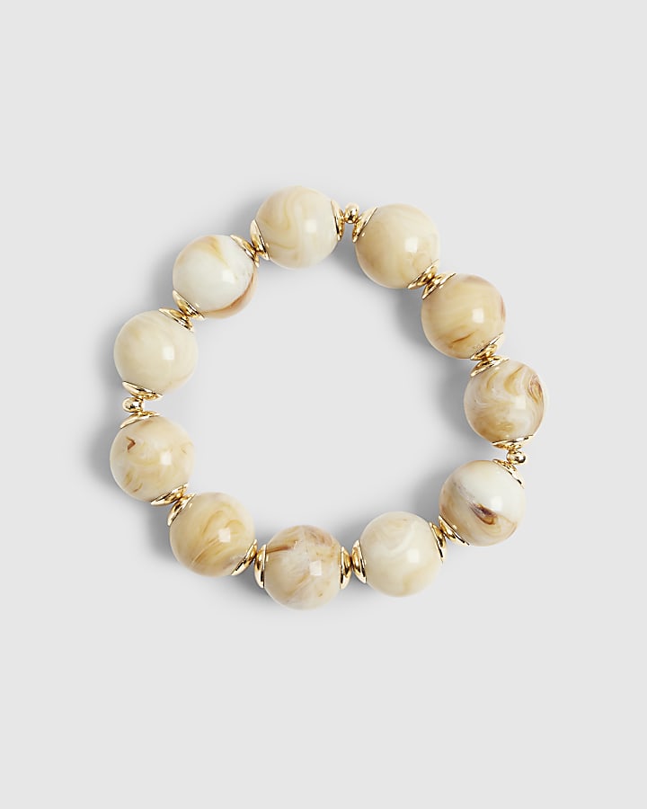 Cream Marble Effect Sphere Stretch Bracelet