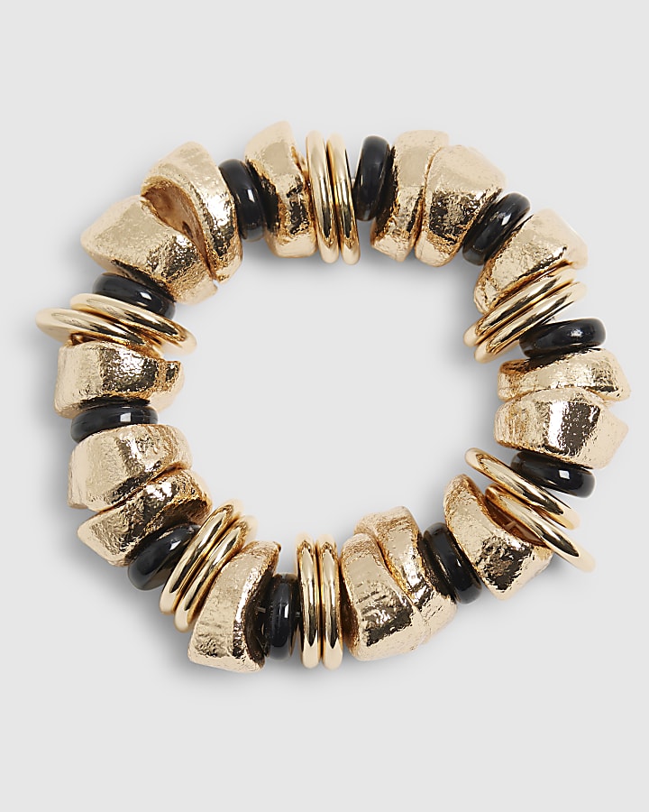 Gold and Black Nugget Stretch Bracelet
