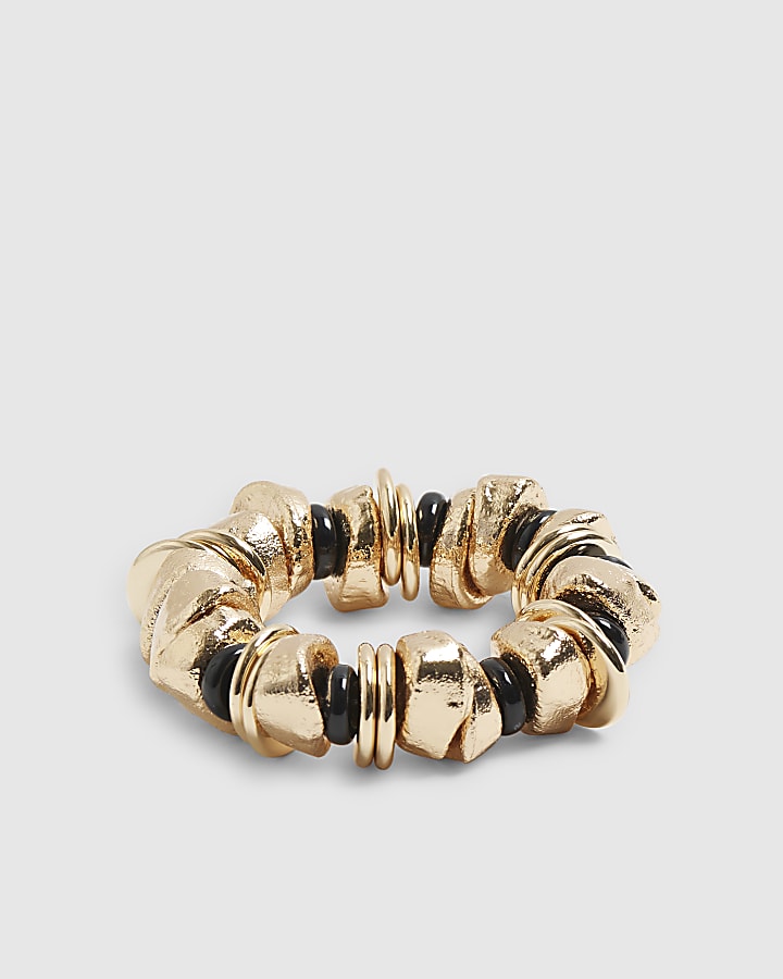 Gold and Black Nugget Stretch Bracelet