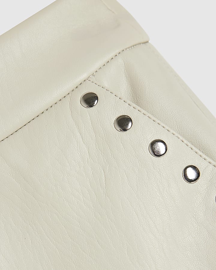 Cream Faux Leather Studded Shorts