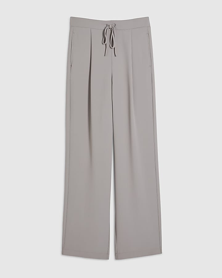 Beige Tailored Elasticated Wide Leg Trousers