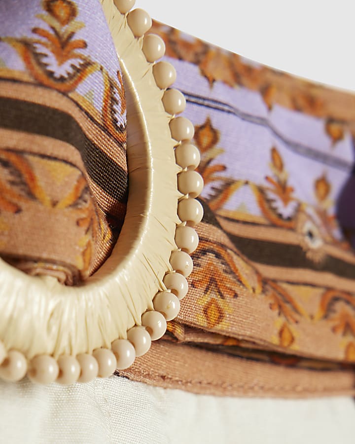 Cream Floral Print Belted Shorts