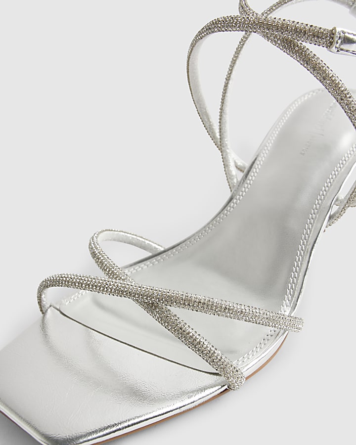 Silver Diamante Heeled Sandals