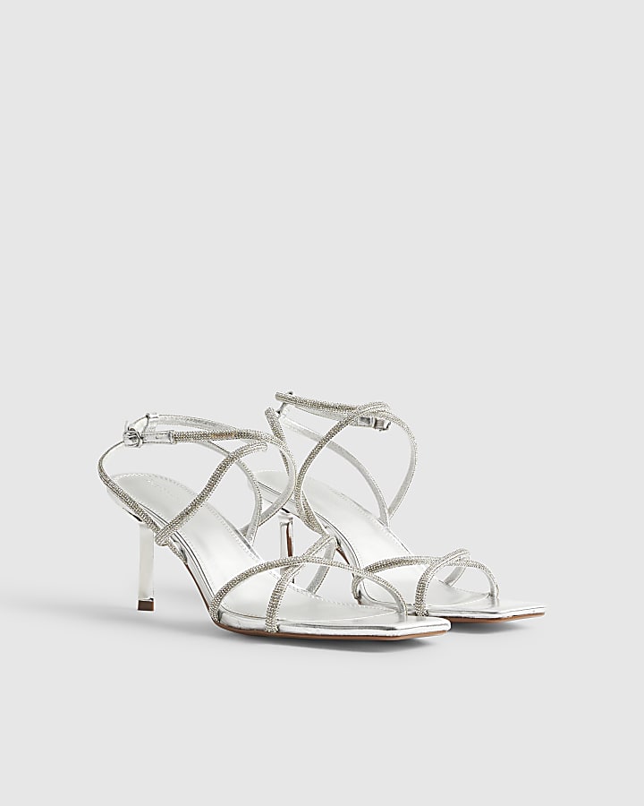 Silver Diamante Heeled Sandals