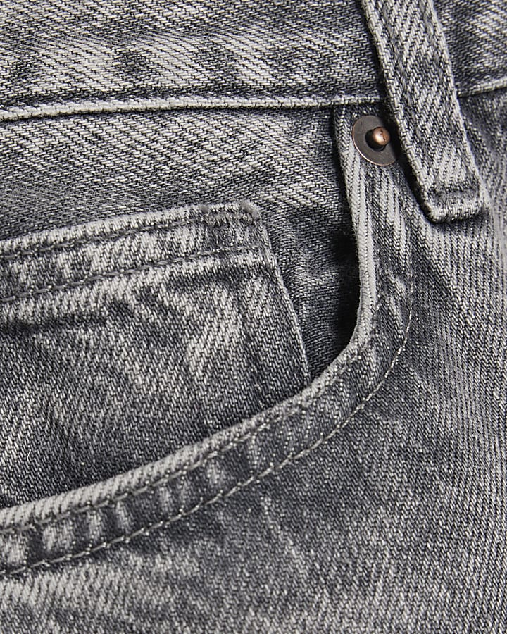 Grey Split Hem Straight Leg Jeans