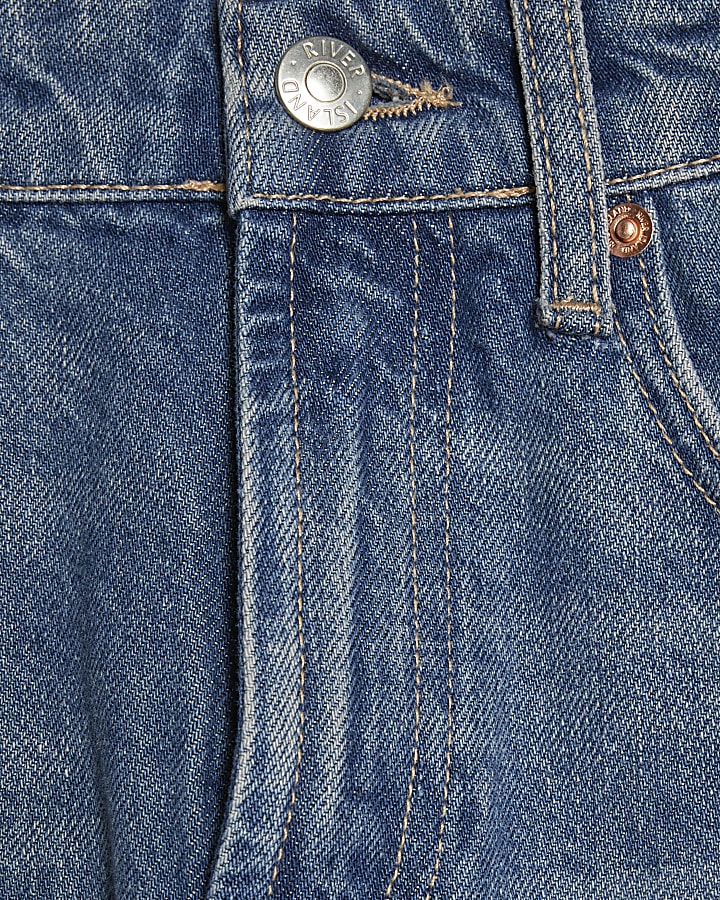 Blue Raw Hem Wide Leg Jeans