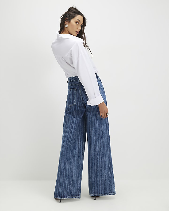 Blue Stripe Wide Leg Jeans