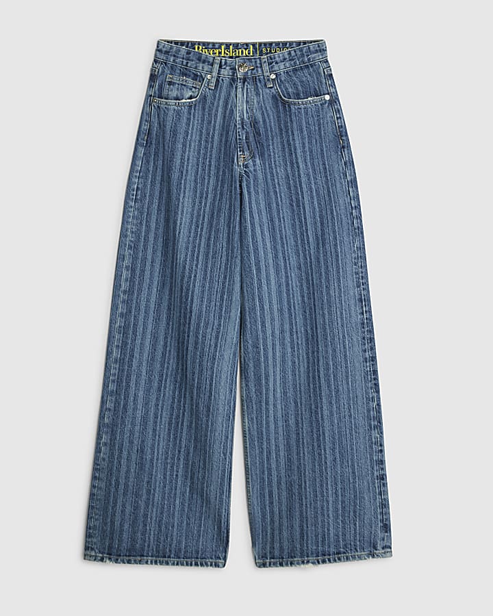 Blue Stripe Wide Leg Jeans