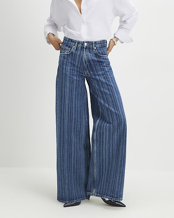Blue Stripe Wide Leg Jeans