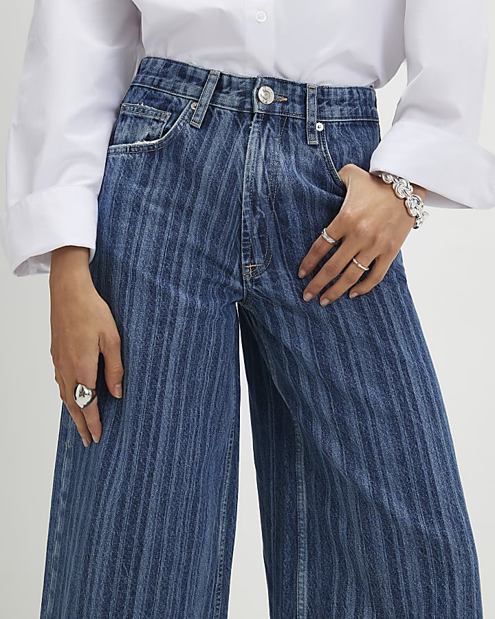 Blue Stripe Wide Leg Jeans