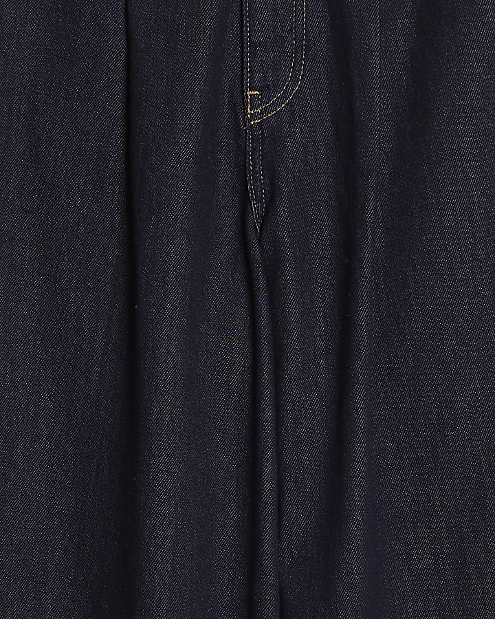 Blue Raw Waistband Wide Leg Jeans