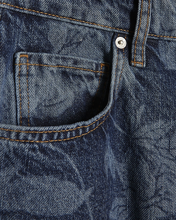 Blue Mid Rise Floral Bootcut Jeans