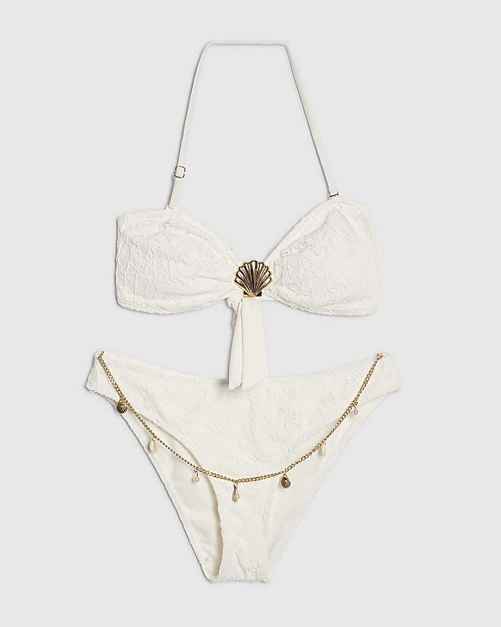 White Texture Shell Bikini Set