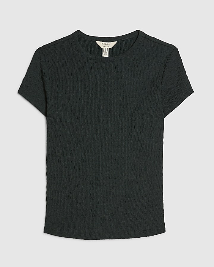 Green Textured Fitted T-Shirt