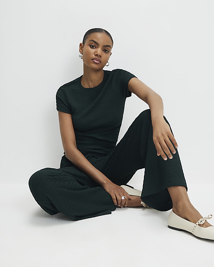 Green Textured Fitted T-Shirt