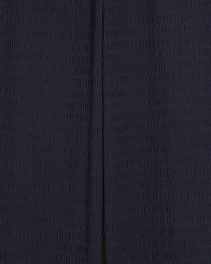 Navy Textured Wide Leg Trousers