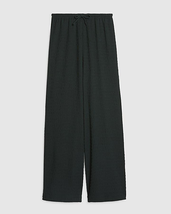 Green Textured Wide Leg Trousers
