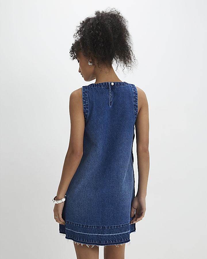 Blue Denim Popper Side Mini Swing Dress