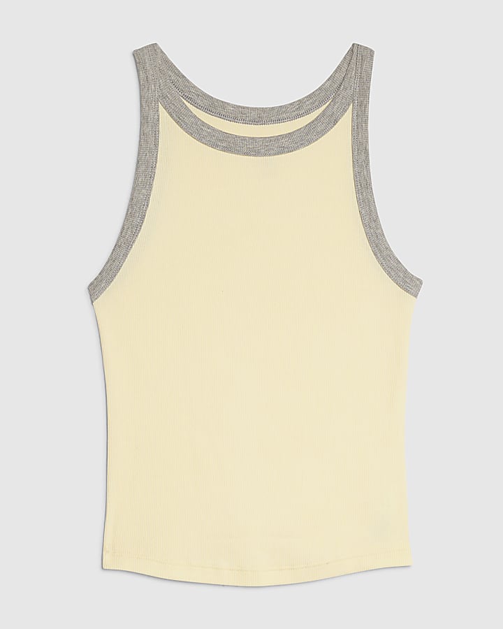 Yellow Sleeveless Ribbed Tipped Tank Top