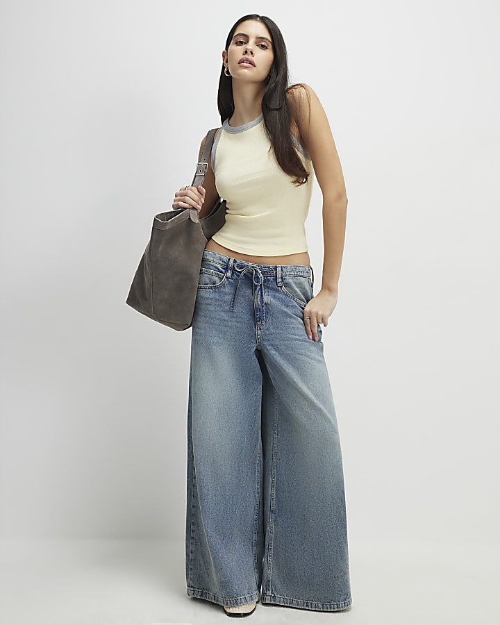 Yellow Sleeveless Ribbed Tipped Tank Top