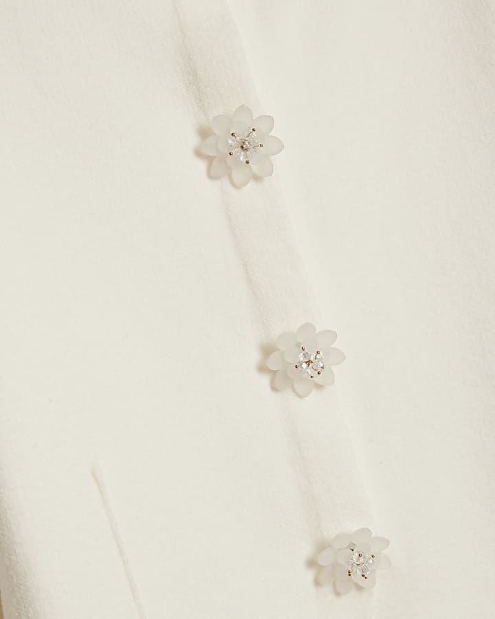 White Knitted Floral Button Cardigan