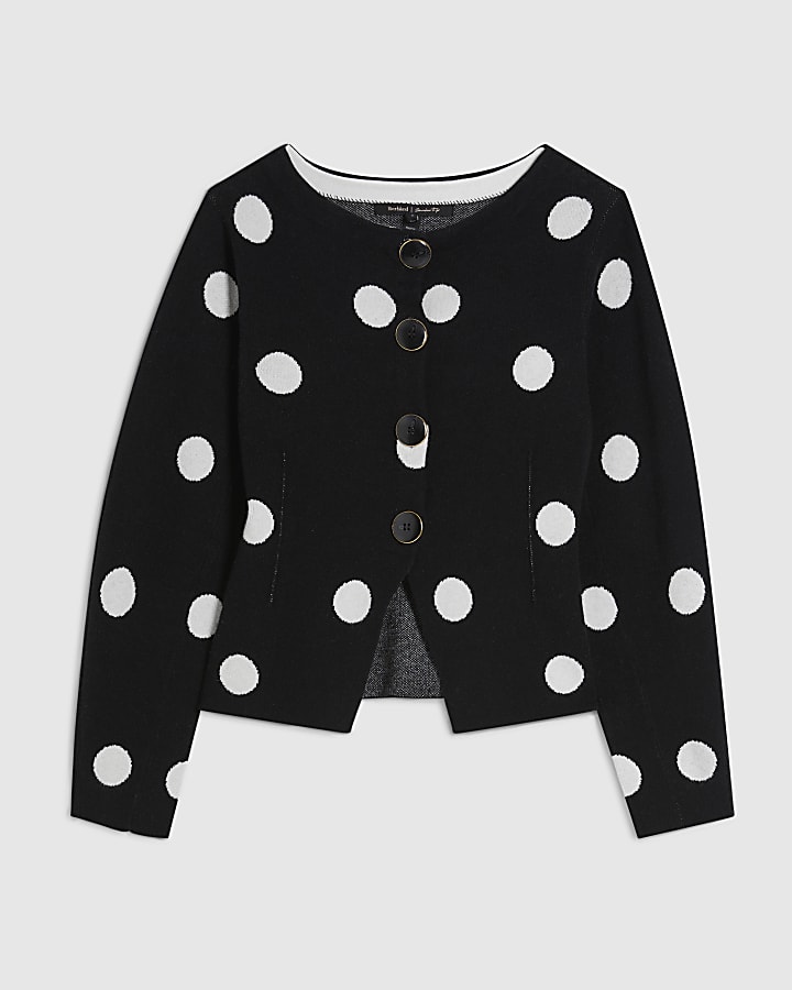 Black Structured Spot Print Cardigan