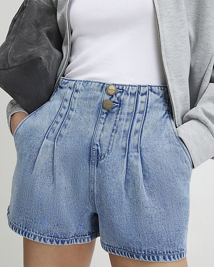 Blue Denim Dart Detail Shorts
