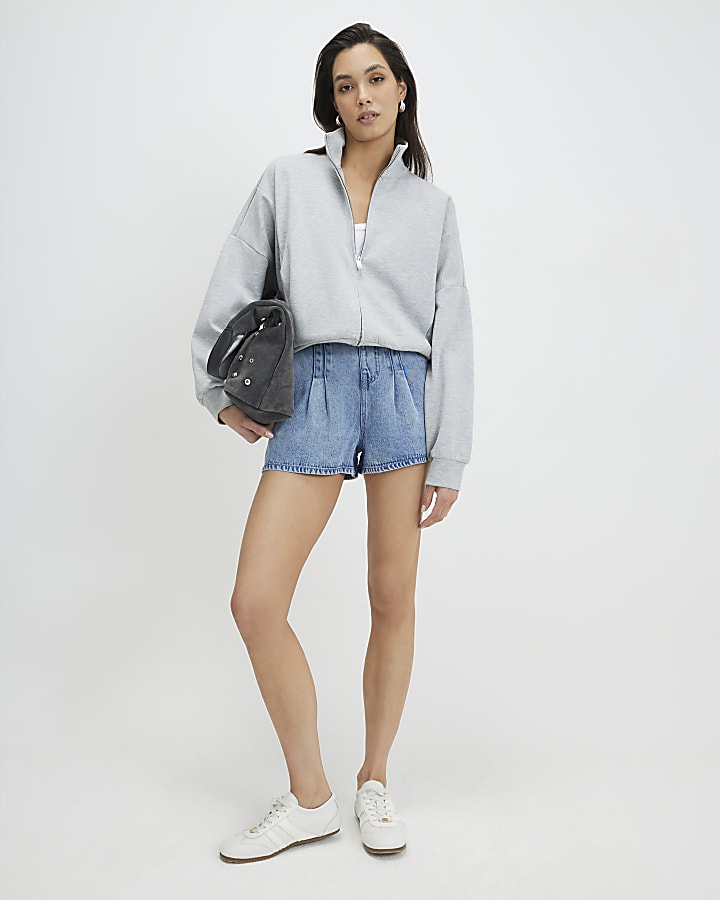 Blue Denim Dart Detail Shorts