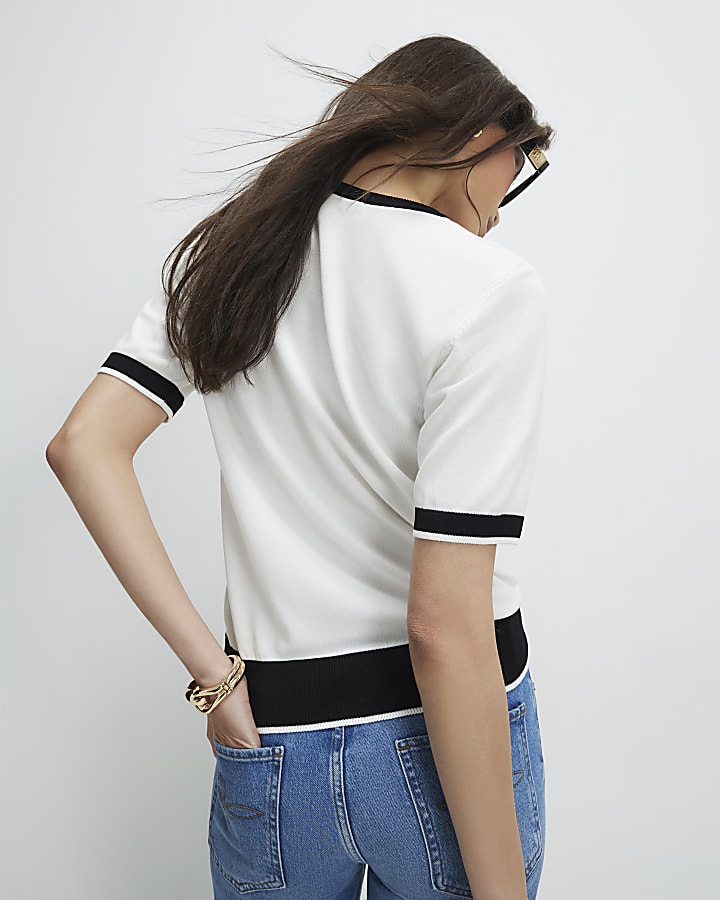 Cream Knitted Tipped Top