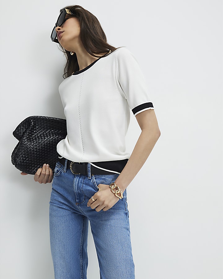 Cream Knitted Tipped Top