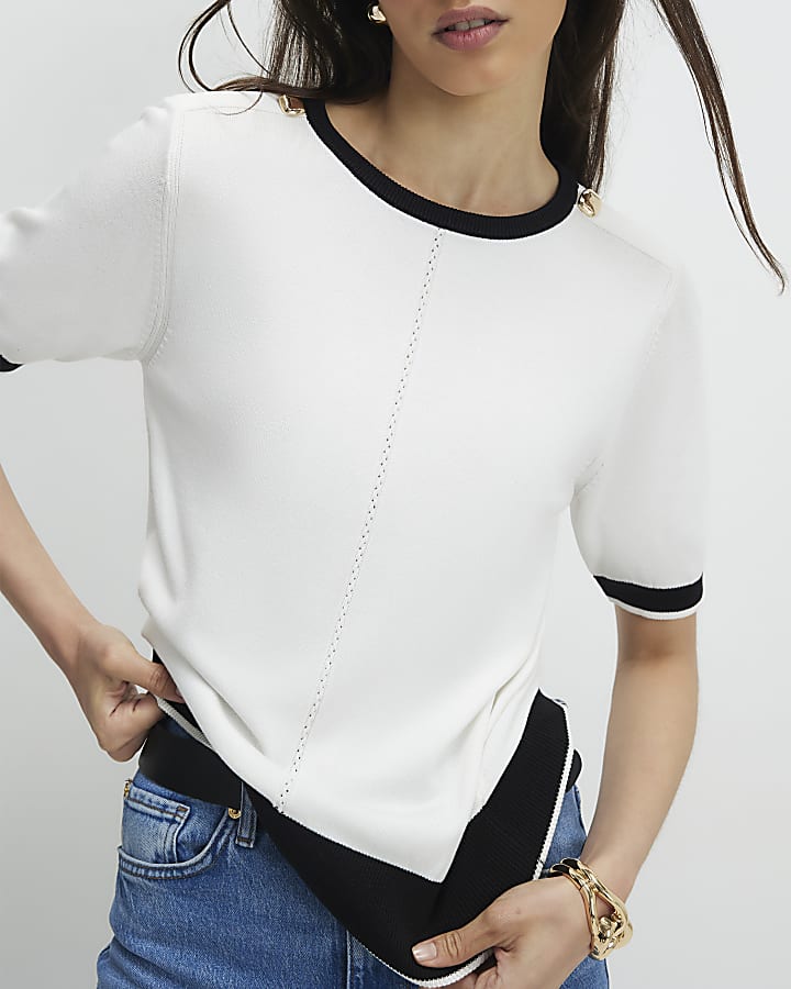 Cream Knitted Tipped Top