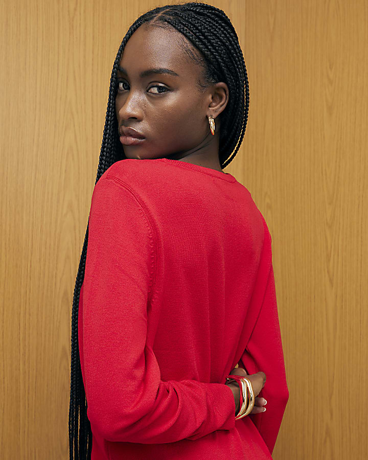 Red Long Sleeve Knitted Top