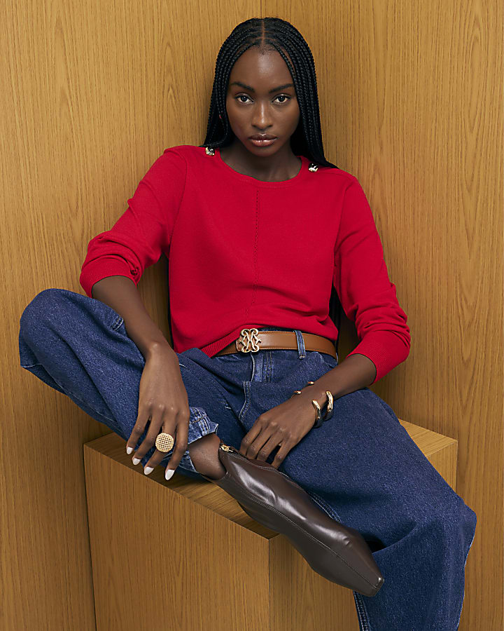 Red Long Sleeve Knitted Top