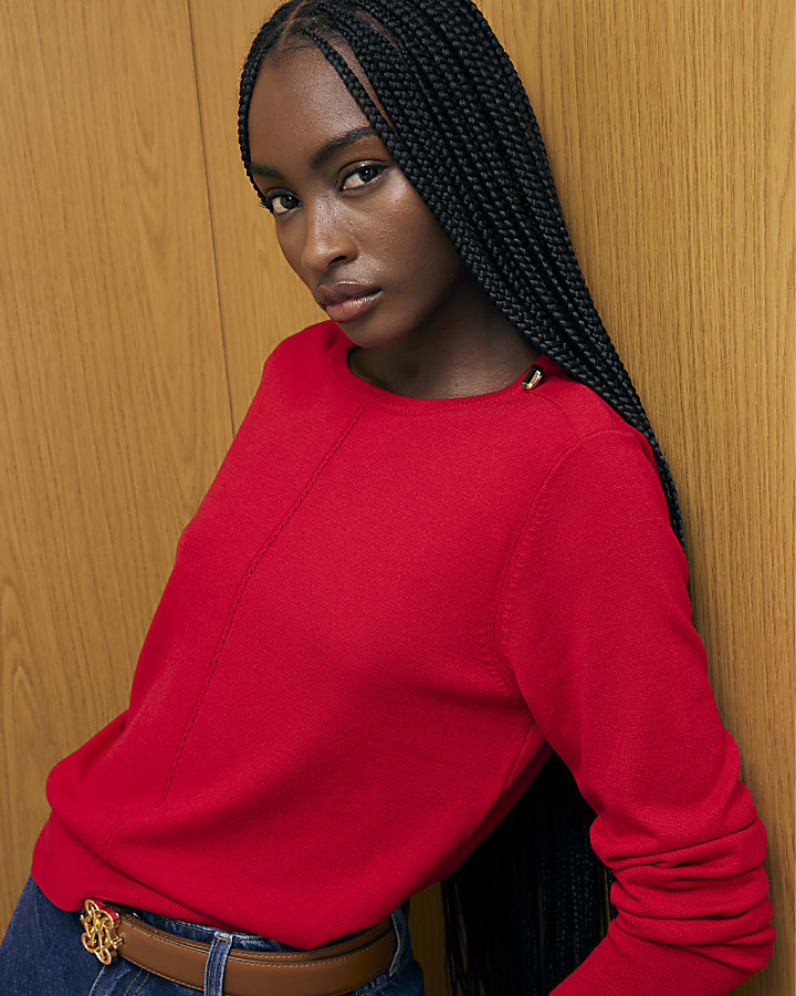 Red Long Sleeve Knitted Top