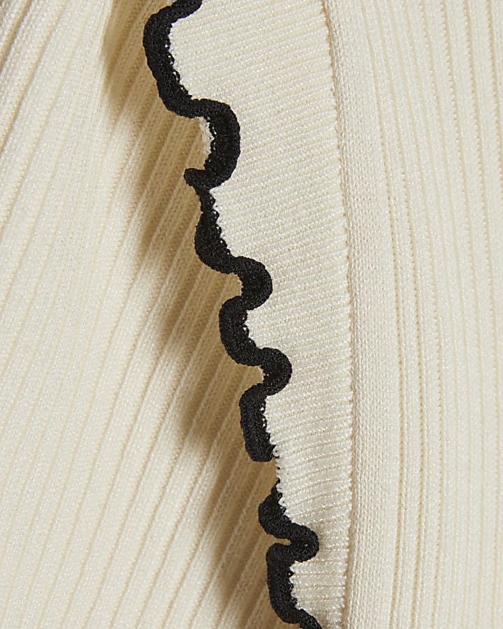 Cream Knitted Short Sleeve Frill Top