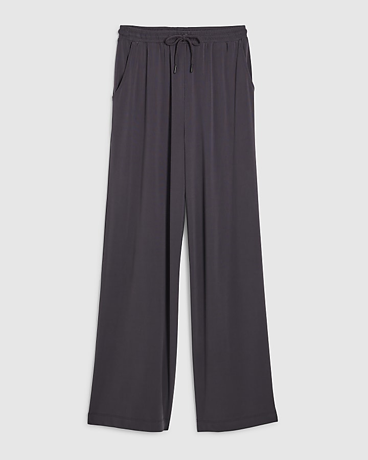Grey Soft Touch Wide Leg Trousers