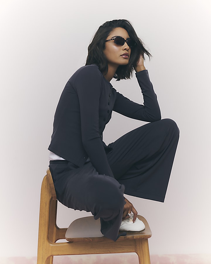 Grey Soft Touch Wide Leg Trousers