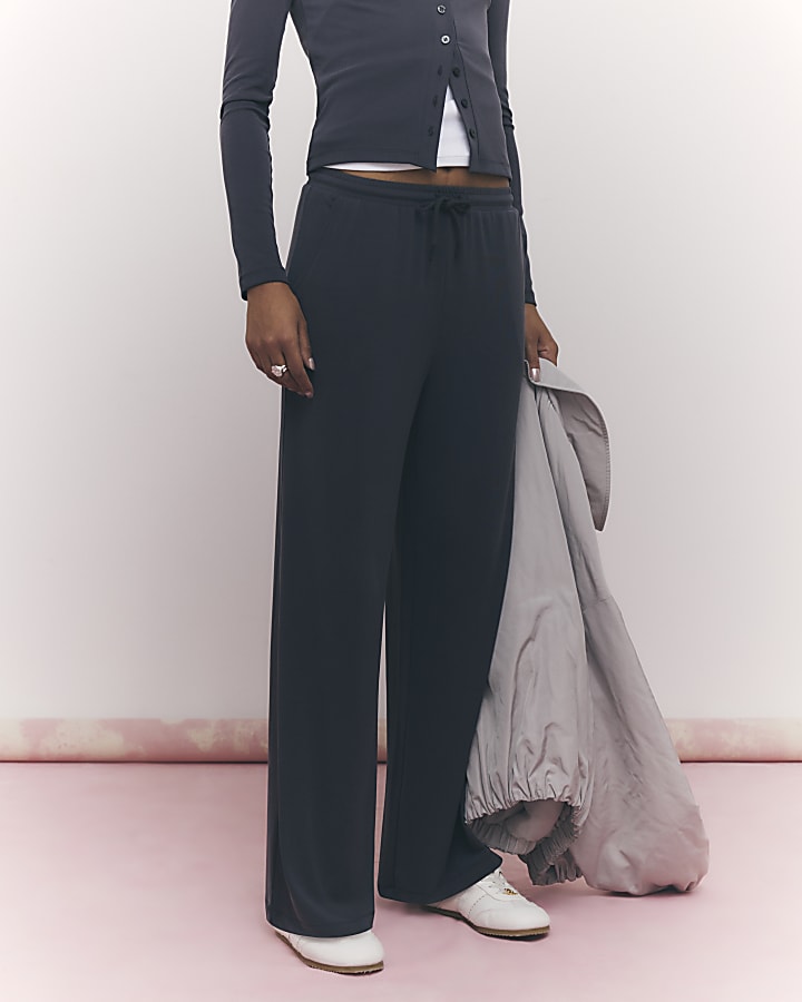 Grey Soft Touch Wide Leg Trousers