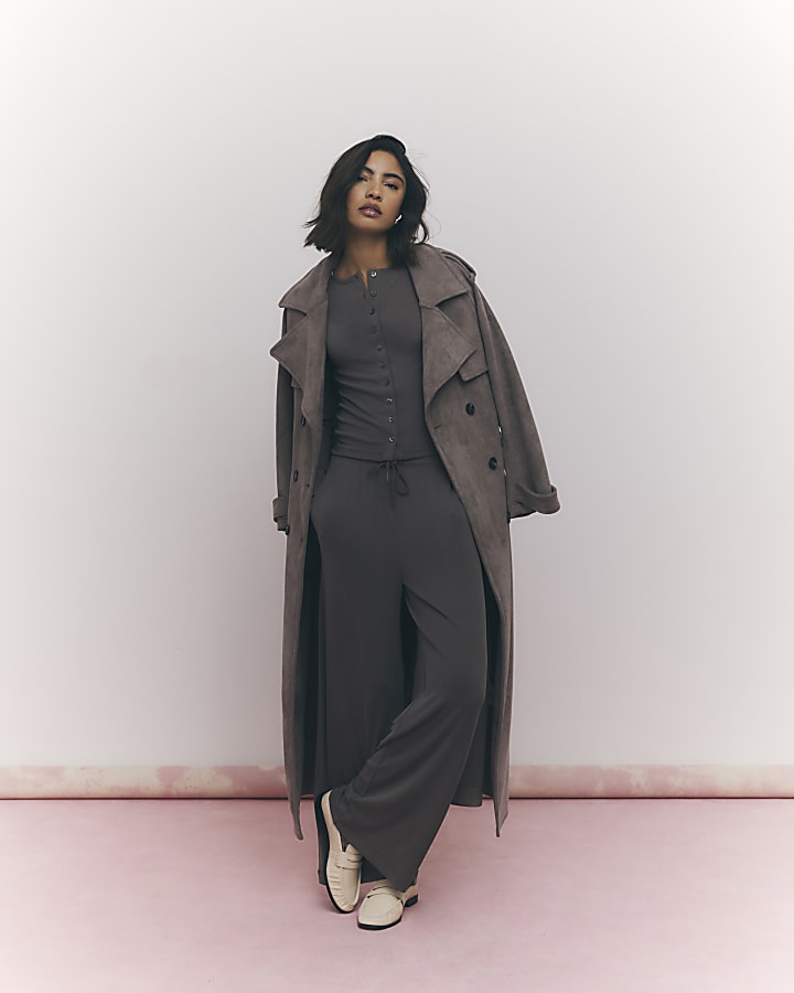 Brown Soft Touch Wide Leg Trousers